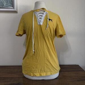 PINK Victoria's Secret Yellow Lace-Up Front T-Shirt XS